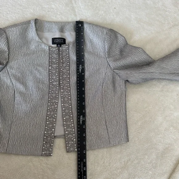 Adrianna Papell Occasions Cropped Blazer Jacket Silver Grey Sz 6 Excellent Cond - Picture 5 of 9